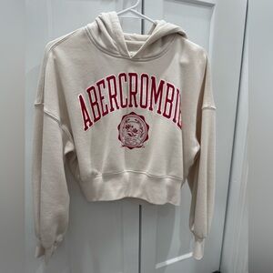 Abercrombie & Fitch Beige crop Hoodie with Red Logo